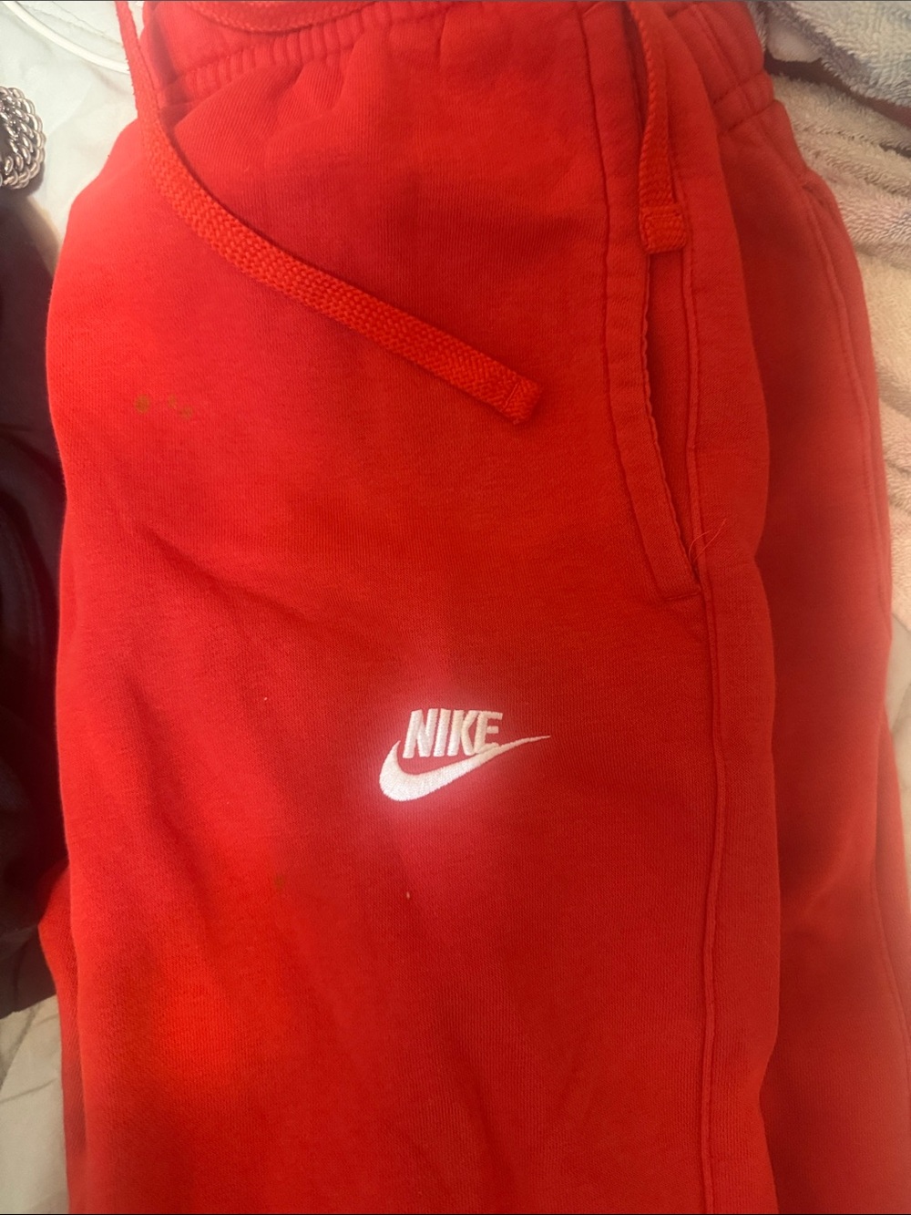 Nike Red Kids Fleece Joggers with White Swoosh